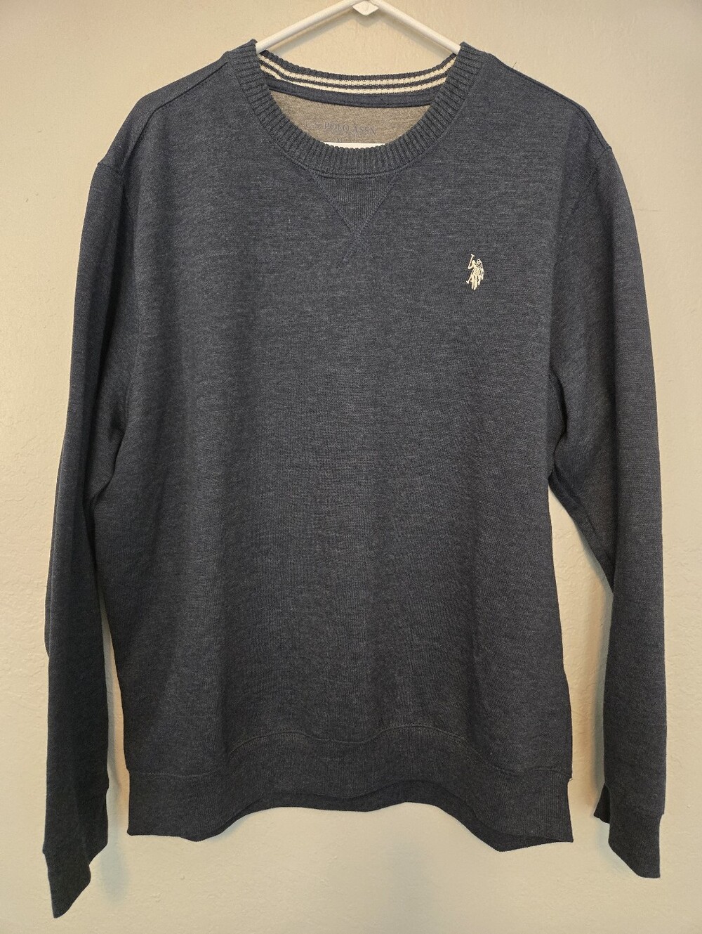U.S. Polo Assn. Navy Crewneck Sweater with Contrast Polo Emblem, Size XL